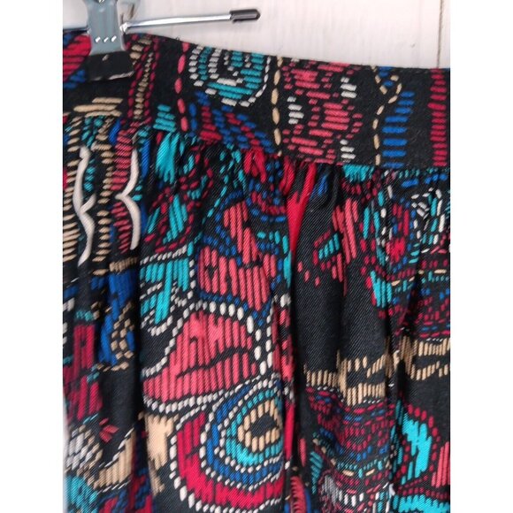 Vtg Sag Harbor Women's 9/10 Midi Skirt Bold Boho Floral Partial Wrap Rayon - Picture 4 of 7